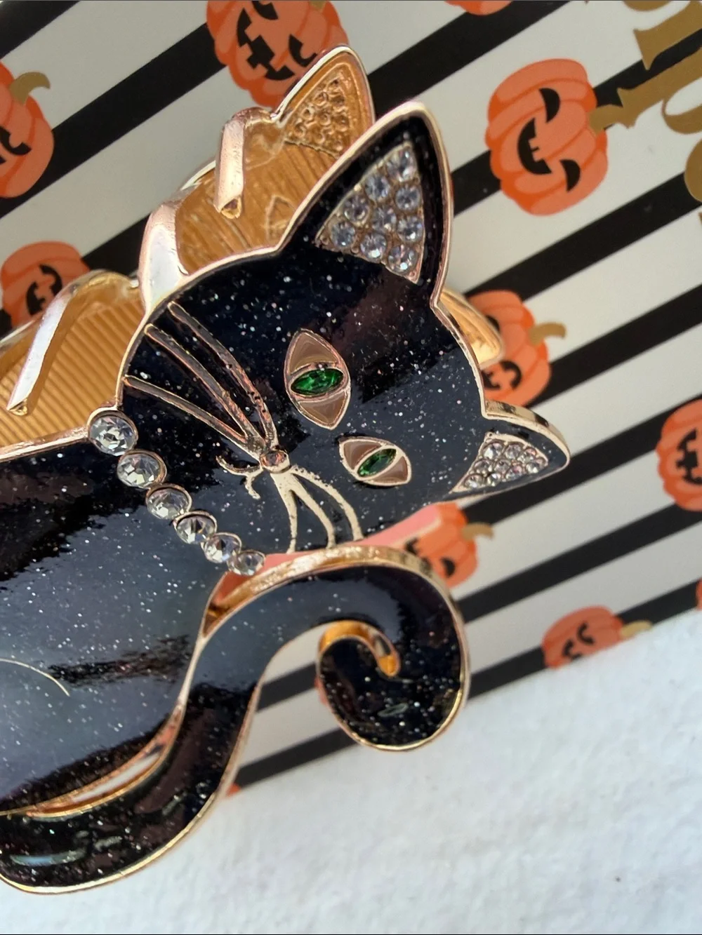 Piper Black Glitter Cat Hair Clip with Gold Accents and Rhinestones